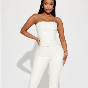 White Faux leather pant set